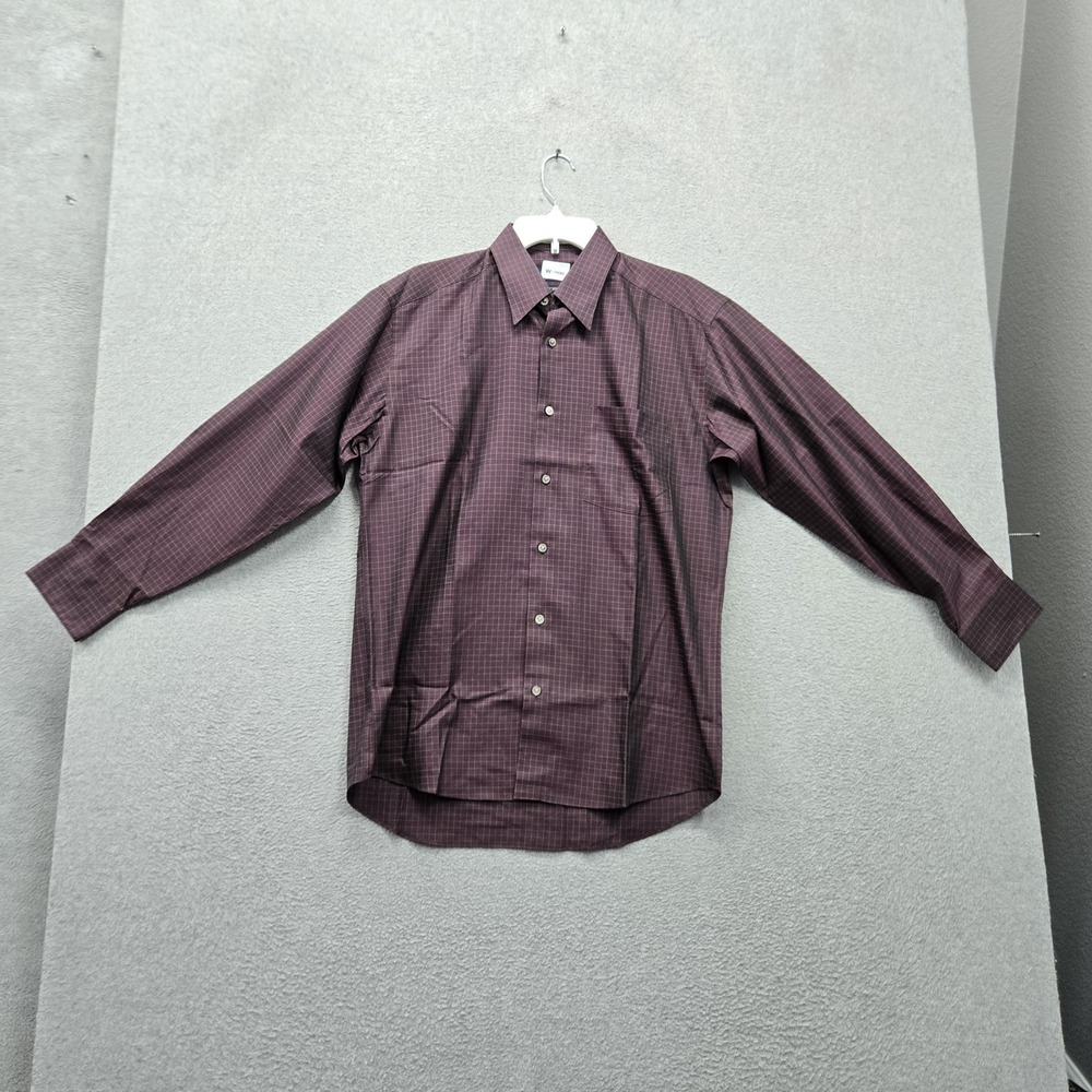 VINTAGE Arrow Excellency Men Button Up Shirt 15.5 33 Purple Grid Check Dress USA